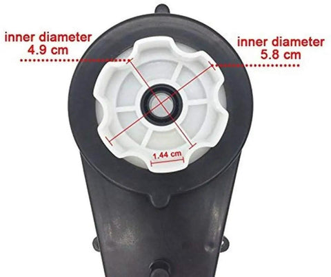 12V Ride On Car DIY Conversion Kit with remote control circuit board, showing inner diameter measurements of gearbox motor part