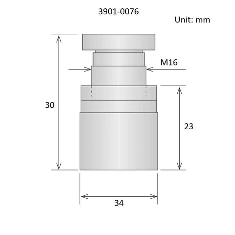 No Fuss Heavy Duty Adjustable Screw Jack With Precision Leveling And M16 Tool Steel Shaft dimensions diagram in mm.