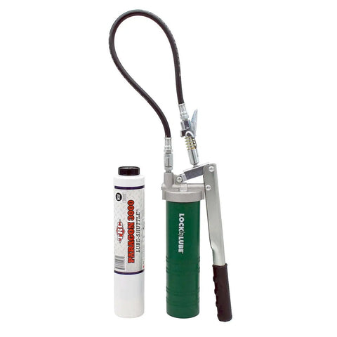 Spin On Lever Grease Gun Kit With 20 Inch Hose Inline Swivel Included Fourteen And A Half Oz Threaded Grease Tube