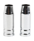Two chrome MB25 MIG Nozzle Guard Conical Welding Shroud For Binzel Style Tips, Pro Grade Fit With Leak-Proof Air Push, Boosted Shielding Gas Coverage For Porosity-Free Welds And Cleaner MB25 Torch Performance.