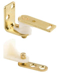 Cafe Door Hinge Set In Brass Plated Steel With Durable Plastic Components For Strength And Style, Dual Action Design Lets Doors Swing In Or Out And Return To Center
