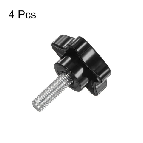 4 Pack M8 Star Clamping Knobs With 39mm Large Plastic Five Star Heads For Easy Hand Tightening, 25mm Thread, Black Jig Knob Handle