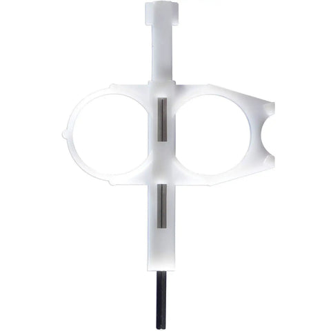 Close-up of Yard Ready Adjustable Arc Gear Drive Rotor Sprinkler nozzle installation tool, white plastic, top view.