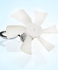 Front view of 6 Inch RV Vent Fan Motor Replacement With Blade, 12V D Shaft RV Vent Motor Replacement For Camper, white fan blades
