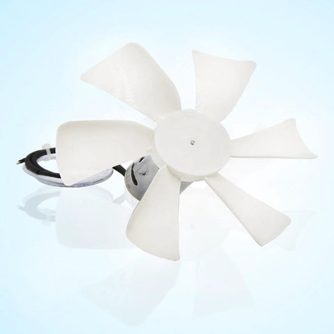 Front view of 6 Inch RV Vent Fan Motor Replacement With Blade, 12V D Shaft RV Vent Motor Replacement For Camper, white fan blades