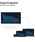 27 Inch Smart Monitor With WebOS For Streaming TV And Gaming Bluetooth Wireless Projection Screen Mirroring IoT Hub For Smart Home Height Adjustable Stand With Swivel Tilt And Pivot Dual 3W Speakers sRGB 99 Percent displaying graph via smartphone projection.
