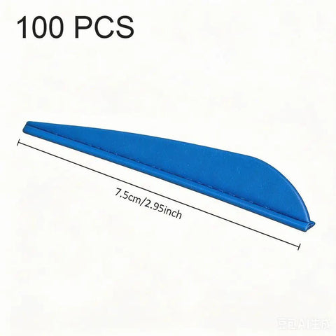 Image of blue TPU arrow vane, 7.5cm long, part of 100 Pcs TPU Arrow Vanes Replacement Fletching For DIY Archery Gear Easy Install.