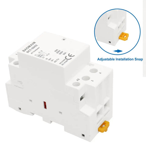 220V AC 2 Pole Contactor With 2 NC Normally Closed Contacts For Fail Safe Control In HVAC Motors Pumps And Lighting Systems Go To DIN Rail Mount Ready Heavy Duty Electrical Switch with adjustable installation snap