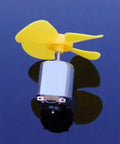 Six Pack Mini DC Motors 0.5-3V 15000RPM For DIY Toys And Science Projects with yellow propeller on blue background