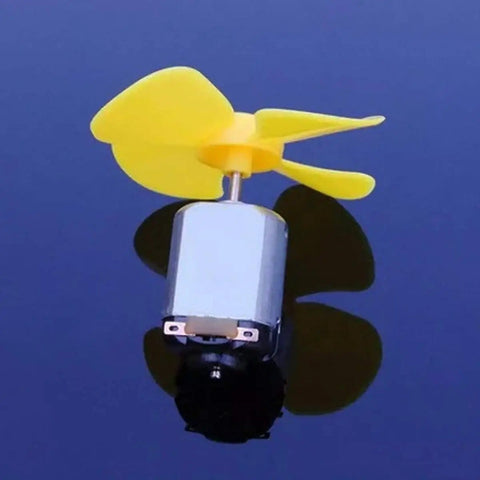 Six Pack Mini DC Motors 0.5-3V 15000RPM For DIY Toys And Science Projects with yellow propeller on blue background