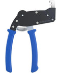 Heavy Duty Angled Cage Nut Tool For Data Center Server Racks with blue rubber grips and quick release hook mechanism.