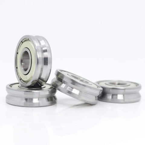 Four Pack V Groove Sealed Ball Bearings 8X22X7Mm showcasing shiny steel design for CNC routers and 3D printers.