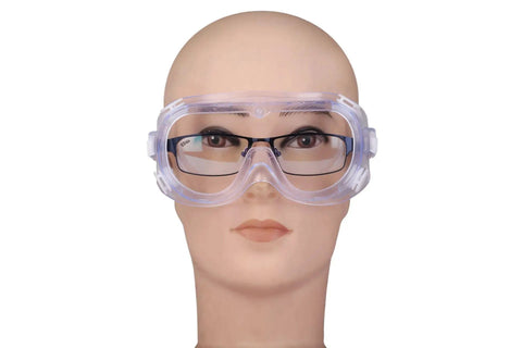 4 Pack Protective Safety Goggles For Lab Work All Day Comfort Anti Splash Over Prescription Glasses Dust Proof Lightweight Wide Vision Eye Protection For Construction Woodworking Chemistry And More White model wear