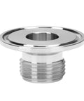 Chrome sanitary 3/4in GHT male hose-thread to 1.5in tri-clamp pipe fitting, flanged top