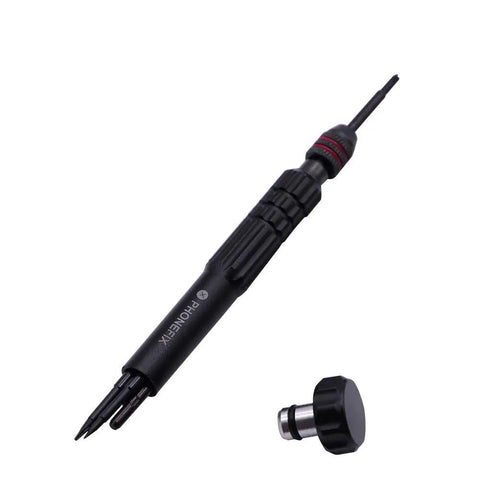 Dudes Totally Vouch For This Slick Four In One Cell Phone Repair Tool Kit Packed With Precision Screwdriver, showing black magnetic screwdriver with interchangeable tips.