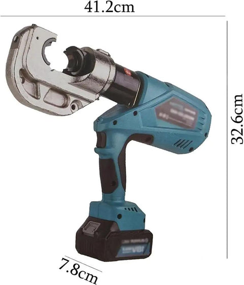 Top Rated Battery Powered Handheld Electric Crimping Machine For Copper Aluminum Terminals Hydraulic Cordless Tool Ergonomic Compact Design, side view showing size.