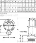 Heavy Duty Submersible Drainage Sump Pump dimensions chart with specifications, 1 Horsepower Motor, Cast Iron Build, 220 Volt Juice.