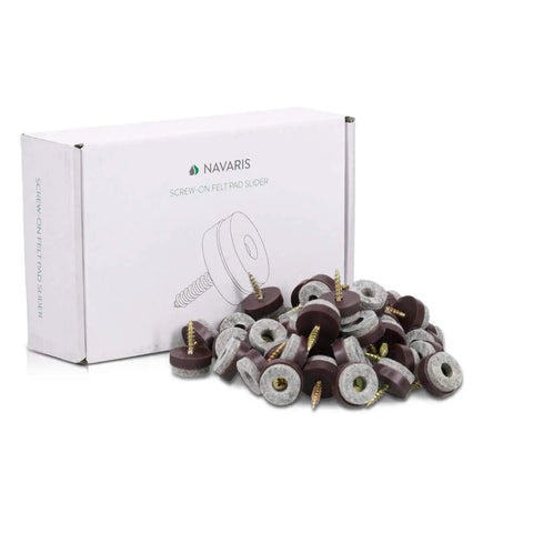 Round Screw In Felt Furniture Sliders Three Quarter Inch Brown 50 Piece Set near product packaging