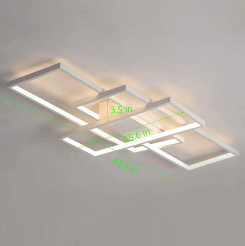 Sleek Dope Three Rectangle Acrylic Chandeliers With Dimmable Remote Flush Mount Ceiling Light Fixtures side view dimensions