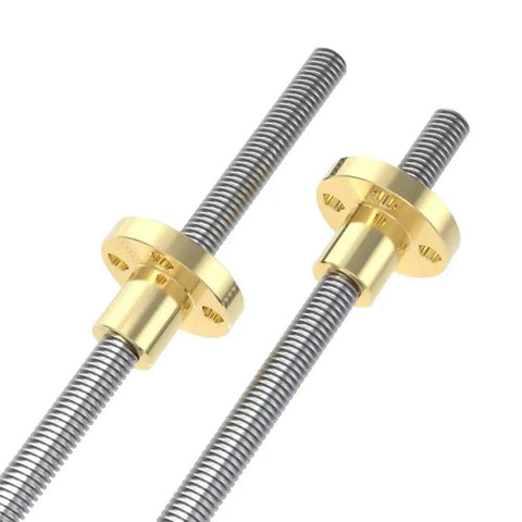 T6 Lead Screw With 6mm Trapezoidal Thread And Premium Brass Nut For Mini Cnc And 3D Printer showing metal rod and brass nut.