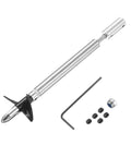 RC Boat Drive Shaft Set With Two Beefed Up Pro Grade Propellers And Coupling Joint Includes 12.5 Cm Shaft 8 Cm Sleeve 3.6 Cm Propellers Fits 4 Mm Motor Shaft DIY Upgrade Kit For Strong Reliable Performance. Silver shaft and tools.