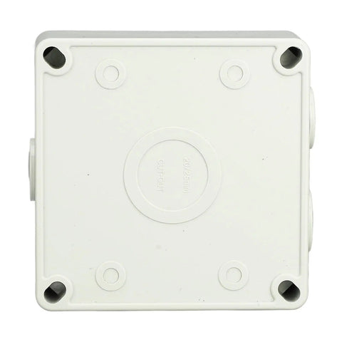 Heavy Duty Outdoor Electrical Outlet With Clear IP66 Rated Cover Built To Dodge Downpours Like A Champ While Delivering Reliable Power To Your Deck Patio Or Yard Setup Without Any Headaches, top view of white protective casing.
