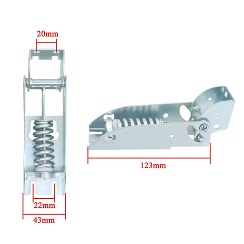 Freezer Hinge With Spring For Refrigerator Surface Mount Metal Durable Replacement Part side and top view with dimensions