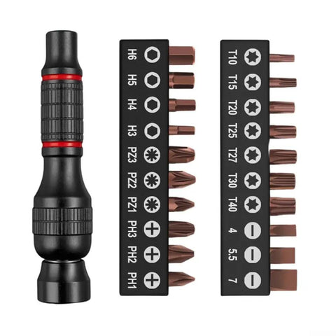 Heavy Duty 6.35mm Aluminum Screwdriver Handle With Magnetic Bit Holder Bar For Hex And Torx Screws, Non-Slip Grip Fits Standard Bits, Solid Build For Home Reno Pro Jobs, 20 Piece Kit Included, with 20 bits