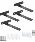 4 Pack Heavy Duty Floating Shelf Brackets Four Inch Black Metal L Brackets For Wall Mounting with screws and anchors