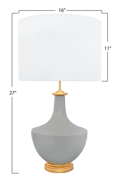 27 Inch Stoneware Table Lamp With Linen Shade In Grey And Gold Finish Perfect For Bedroom Or Living Room Vibe Ready Accent Lighting For Foyer Ultra Durable Ceramic Base With Modern Minimalist Style And Soft Ambient Glow For Any Room Decor