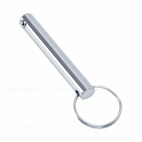Heavy-Duty Stainless Steel Weight Stack Pin For Commercial Gyms And Home Fitness, 55mm Lifting Pin, angled view with loop