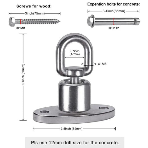 Silent Ball Bearing Swing Hangers, Heavy Duty 360 Degree Rotating Swing Swivel Hooks For Wooden Playsets dimensions and components