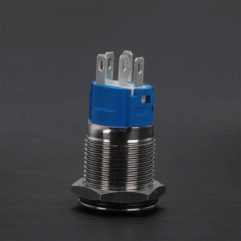 Stainless Steel Auto Reset Push Button Switch With White LED Ring Self Locking IP66 Waterproof Anti Rust Heavy Duty Industrial Control Starter Relay And Automotive Power Equipment, blue rear terminals
