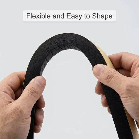 Hands bending Pipe Wrap Insulation Tape For Hot And Cold Pipes Waterproof Foam Adhesive 33 Feet Long And 2 Inches Wide One Eighth Inch Thick