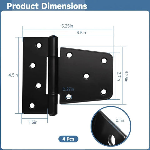 Dang Tough Heavy Duty Gate Hinges With Smooth Self Closing Springs And No Sweat Mounting Hardware For Reliable Home Barn Fence Wood Shed Door Performance Upgrades dimensions showing size and shape, 4 pieces of 3.5 x 5.25 inch wrought iron.