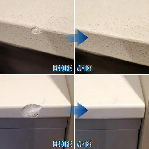 DIY Countertop Repair Kit For Granite Marble Quartz And More Chips Scratches Nicks Fixes Deep Gouges On Natural Stone And Acrylic Surfaces Black And Color Matched Fillers For A Seamless Look - before and after repair on countertop
