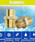 Brass pipe fittings: 1/2 in to 3/8 in NPT male reducing nipples, two pieces (front view)
