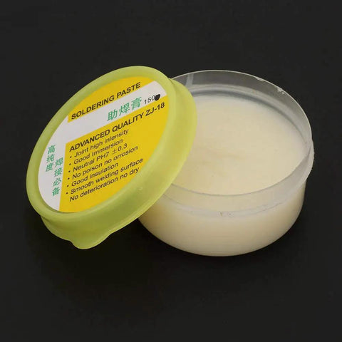 No Clean Soldering Flux Paste For PCB BGA PGA And Cell Phone Repair in 50g container with cap open showing paste