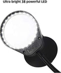 Clip On LED Magnifying Glass Lamp With 3X To 10X Magnification, flexible gooseneck arm, close-up view showing 38 bright LEDs