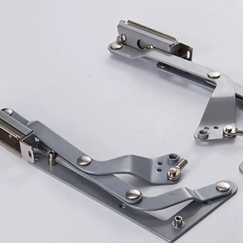 Vertical Lift Operated Hinge Set for Overhead Cabinets with Silent Upward Slide and Forward Translation, heavy-duty metal design