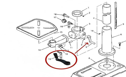 Diagram showing Drill Press Crank Handle 360 Degree Free Rotation For Desktop Drilling Fits Sears Craftsman Machines Raise And Lower