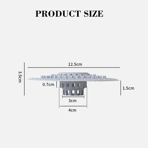 Top Shelf Silicone Hair Catcher For Bathtubs And Showers Blocks Debris With Ease No Sweat Quick Pull Setup Fully Reusable bathroom essential product size diagram.