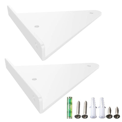 Hella Sturdy Hidden Shelf Brackets Weight Bearing Floating Support Heavy Duty Triangle Wall Mounts For Living Room Decor And Rust Resistant Display 2 Pack White with hardware and level