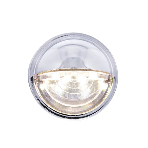 Front view of 4 LED Round License Plate Light With White LEDs One And A Half Inch Diameter Steel Housing Easy Push On Install Bright White Illumination For Trucks Cars And SUVs