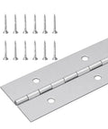 Hella Sturdy Six Foot Continuous Piano Hinge With Slick Nickel Plating And.040 Heavy Gauge Steel Build Includes All Pre Drilled Hardware For Cabinet Doors Tool Chests And Workbench Lids Made In Usa with screws included.