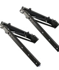 Folding Seat Stool Bracket Hinge With Silent Hydraulic Buffer For Heavy Duty Wardrobe Closets Shoe Cabinets Doors Hardware Durable Steel Build For Easy No Fuss Install in black steel with mounting holes.