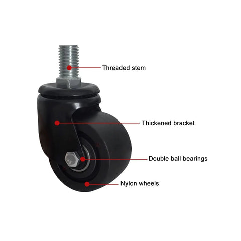 Beefy Heavy Duty Caster Wheels With M Threaded Stem, 360 Degree Swivel Locking Nylon Casters For Workbench, Furniture Or Cart