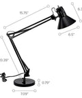 Swing Arm Desk Lamp With 36 Inch Reach Fully Adjustable Multi Joint Metal Build Replaceable LED Bulb Black Office Task Lighting
