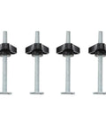Four Pack M8 T Slot Bolts And Knobs Clamps With Plastic Handles For Woodworking Jigs Fixtures, Heavy Duty Workbench T Track Accessories Kit In Silver Black To Lock Your Project Down Smooth. Four black plastic knobs with M8 threaded bolts