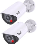 Realistic Fake Surveillance Camera 2 Pack With LED Light For Indoor Outdoor Security Dome Look Dummy CCTV Camera With Alarm Sticker Keeps Crooks Away White, side view